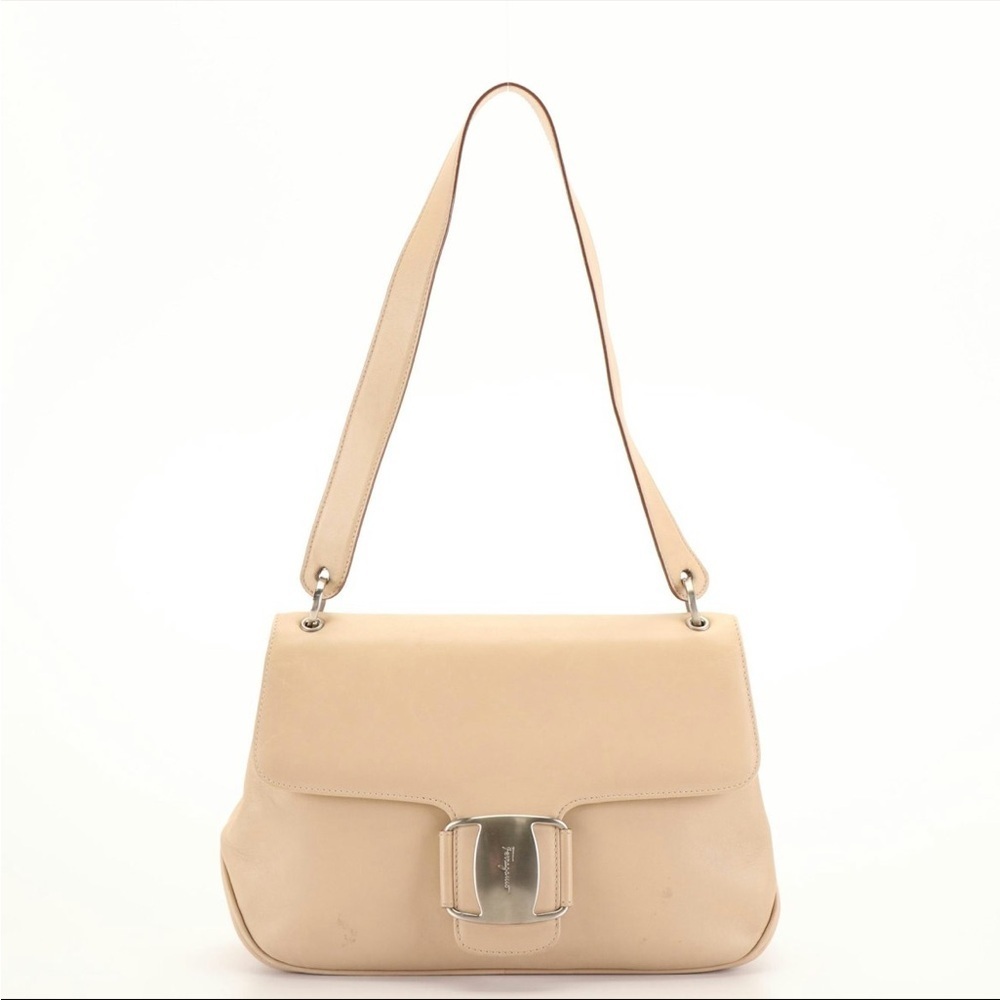 Salvatore Ferragamo Vara Beige Leather Shoulder Bag